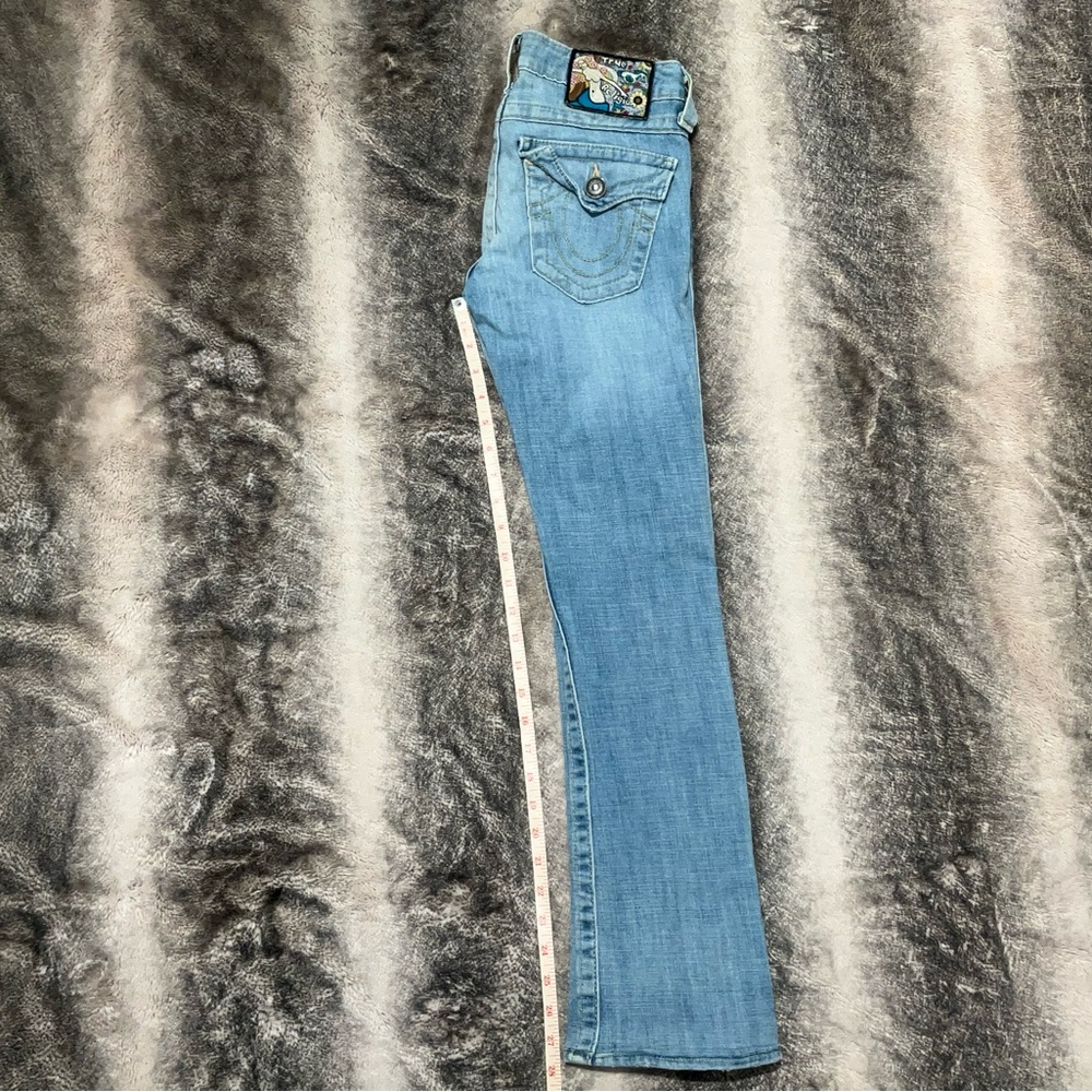 Blue Flare Wide Leg Jeans with Washed Look - Picture 6 of 6